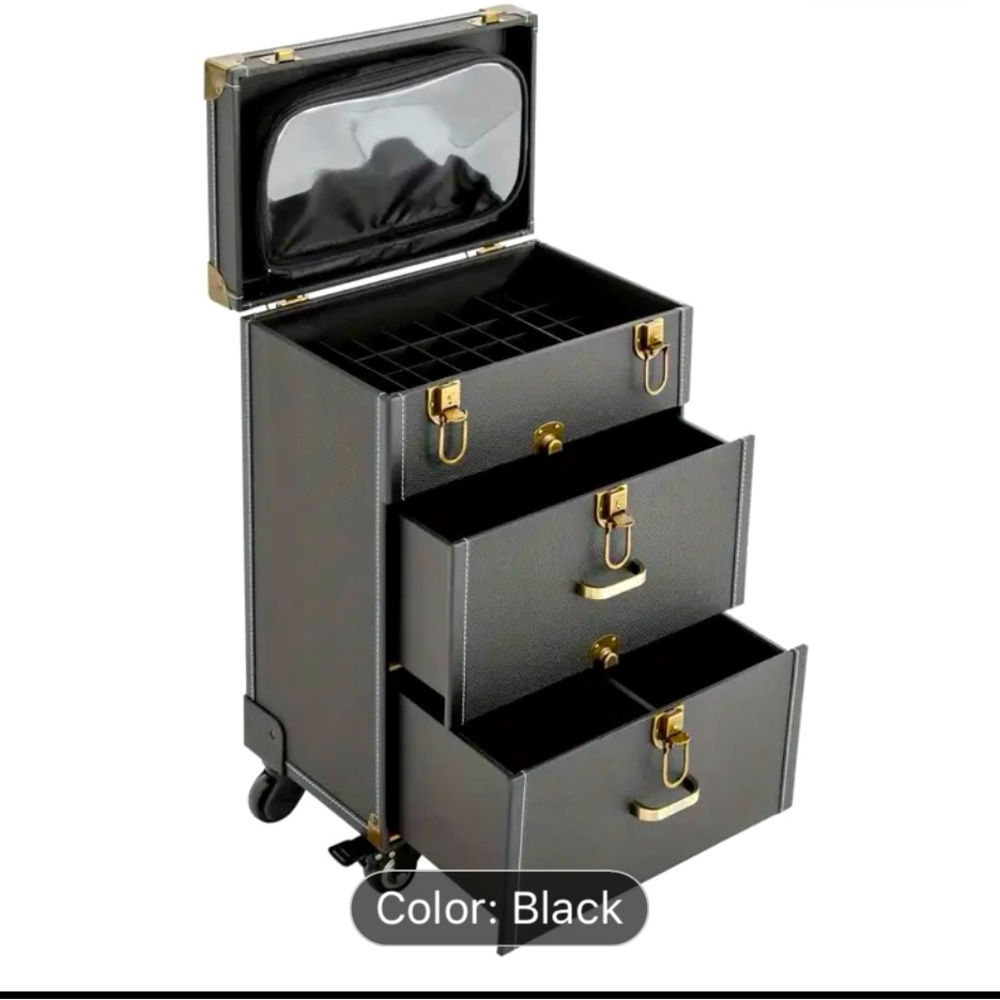 Rolling makeup cart.